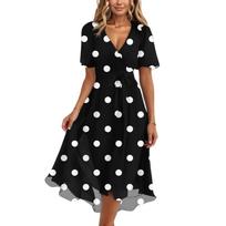 Moteriški madingi kasdieniai V formos iškirptės trumpomis rankovėmis raukiniuoti vintažiniai marginti drabužiai L juoda