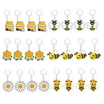 24 Pcs Mini Key Chain Bees Charm Honeycomb Charm Bees Flower Pendant Keyring for Children Party Gifts School Bag 1