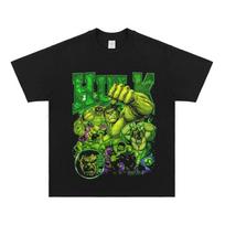 Marvel Hulk daugpozicijų retro grafinis marškinėlis Harajuku punk stiliaus sunkaus svorio medvilninis oversized gatvės drabužis komiksų gerbėjams M green