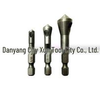 3-Piece Hex Shank 90° Imperial Countersink Drill Set with Internal Chip Evacuation for Woodworking.