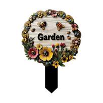 Wooden Decorative Garden Stake, Farmhouse Rustic Flower Butterfly Bee Ladybug Yard Art, Welcome Sign for Outdoor Yard Lawn Patio Pathway A