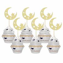 24PCS Decorative Cake Decorative Toppers Glitter Gold Eid Mubarak Baking Cake Flags Ramadan Mubarak Cake Decor Cake Decorating