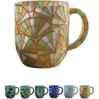 Coastal Mosaic Mug Collection, 12 Oz Sea Glass Wave Mug, Handblown Ocean Inspired Coffee Cup, Unique Glassware with Crackle, Marine Animal Elements, F