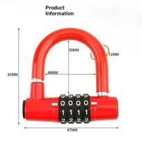 Durable 4-Digit Code Password Lock Waterproof Rust-Proof U-Shaped Lock Zinc Alloy Wheel Locker Bicycle Motorcycle 1Pc raudona