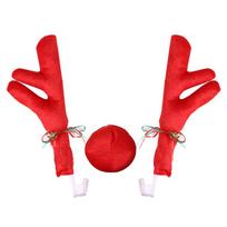 Reindeer Decoration Elk Antler Car Vehicle Nose Horn Costume Decor Set Rudolph Christmas Reindeer Antlers Red Nose Ornaments 1PC raudona