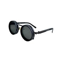 Vintage Round Steampunk Sunglasses for Men and Women UV Protection, Retro Style, Metal Frame, Black Lenses One Size