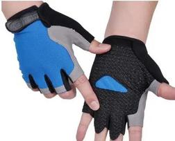 Anti Slip Shock Kvėpuojančios puspirštės pirštinės kvėpuojančios dviratininkų pirštinės Fitneso salė Kultūrizmo Crossfit pratybų sportinės pirštinės L mėlyna