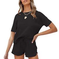 2 Pieces Set Women Spring women's Rib short-sleeve Household Take Two Pure Color Leisure Wear Suits Sports Set XXL juoda