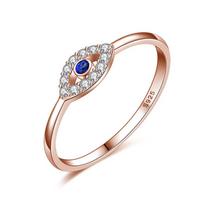 925 Sterling Silver Evil Eye Ring Charm Blue CZ Wedding Rings For Women Lucky Turkey Jewelry Gift for Girl 5 rožinio aukso spalvos