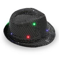 Creative Led Luminous Jazz Hat Party Carnival Light Up Sequin Hat Adult Glitter Festival Dress Up Glow In The Dark Cap juoda