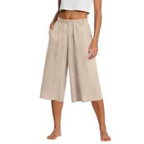 Womens Baggy Wide Leg Pants Summer High Waisted Palazzo Pants Beach Vacation Casual Trousers With Pockets L chaki