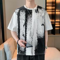 Men's Dark Grey Gradient Oversized T-Shirt, Casual Short Sleeve Textured Plus Size Top M balta