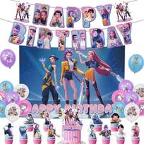 Colorful Kpop Demon Hunters Birthday Party Decoration Set with Banner, Backdrop, and More B set