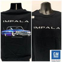 Black 1964 Chevy Impala T-Shirt - Blue Car w/ Script Emblem Logo (Licensed) 4XL