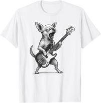 Chihuahua Rock Bass Guitarist Musician Graphic Tee Casual Mens TShirt S