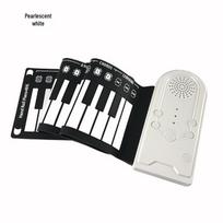 Portable 49-Key Foldable Silicone Piano with Speaker for Beginners and Children perlų baltos spalvos