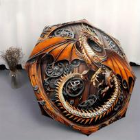 Automatic Open/Close Umbrella with Steampunk Dragon & Gear Mechanism - Automatic Folding Compact Umbrella, Portable Collapsibl