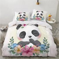 Cartoon Panda 3D Print Bedding Set White Kids Girls Duvet Cover Gift - 2/3pcs Twin Single Queen King Sizes Available 135x200cm