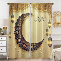 2Pcs Eid Al Fitr Themed Islamic Curta, Luxurious Style, Bedroom Living Room, Decoration, Drawbar Pocket Decoration 24x59in(60x150CM)x2&Rod Pocket