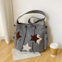 Women Cute Crossbody Bag Large Capacity Canvas Lovely Shoulder Bag Star Applique Y2K Street Style School Bag for Teens Students pilka