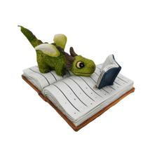 Mini Dragon Figurine Fantasy Dragon on Book Reading Statue for Fairy Garden Terrarium Bookshelf Desk Decor Dinosaur