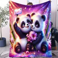 Christmas Pink Hat Panda Soft Blanket - Festive Candy Cane & Gift Themed Fleece Throw for Beds Sofa Home Decor Kids Warm Gift 75cmx90cm