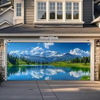 2D Mountain Lake Garage Door Banner Outdoor Holiday Decoration 47.2x31.5inch/120*80cm