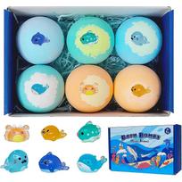 Glow-in-the-Dark Bath Bombs Gift Set, 6pcs Marine Animal Fizzy Bath Bombs With Light-Up Toys 1pcs