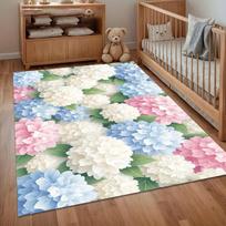 Lush Vibrant Soft Pastel Hydrangea Floral Area Rug Pink Blue White Print Cozy Floor Mat for Living Room Bedroom Entryway 40x60cm