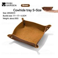 MOBI GARDEN Cowhide Tray Leather Storage Box Picnic Household Daily Portable Desktop Sundry Organizer Tray Camping Accessories Brown-S