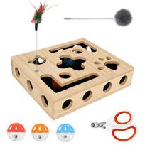 Cat Nail File Enrichment Box Cat Scratch Wood Puzzle Box with Teasing Stick  Bell Ball and Nail Clipper Interactive Pet Toy