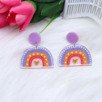 New Acrylic Printed Patchwork Earrings, Earrings, Fashionable and Personalized Love, Double Heart Rainbow Earrings, Ear Accessories for Women