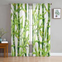 Bambukinės akvarelinės tiulio užuolaidos svetainei, miegamajam, voile užuolaida, namų dekoracija, permatoma balkono durų užuolaida 135W x 114H(cm)