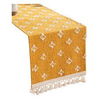 Boho Burlap Yellow Table Runner Wear Resistant Stain-Resistant Machine Washable Summer Kitchen Dining Table Cloth Party Decoration geltona