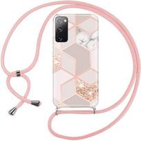 Case for Samsung Galaxy S20 FE Shockproof Anti-Scratch Marble Pattern with Pink Lanyard rožinė