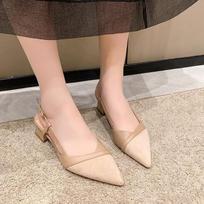 French bag head sandals pointed toe with nude high heels women's summer new thick heel single shoes 5cm 35 kūno spalva