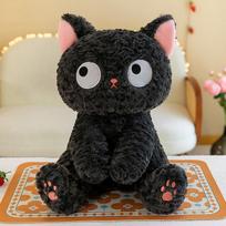 Glaring at the cute black cat plush toy doll cute lucky cat doll giving girls companionship gifts 35cm