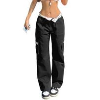 Women Cargo Pants Straight Low Waist Baggy Pants Wide Leg Multi Pockets Work