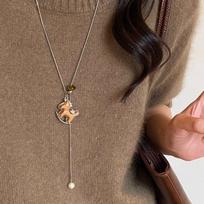 French retro simple beaded natal pony pendant necklace women's sweater chain necklace