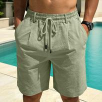 Men's Loose Linen-Cotton Drawstring Shorts L armijos žalia spalva