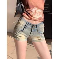 Retro high street hottie casual ins trend straight denim shorts women's versatile slim fit hip-covering slim denim hot pants XS mėlyna