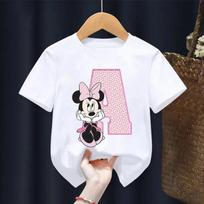 Minnie Mouse Disney Cartoon Printed Top Girls' Letter T-Shirt Cute Children's Short Sleeve 100