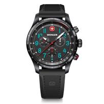 WENGER TERRAGRAPH CHRONO Chronograph Stainless Steel Case Black Silicone Quartz 100m Water Terragraph Men's Watch, (316L), Dial, Strap, Movement,