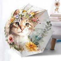 Lovely Cat Themed Folding Umbrella Fashion Auto-Open 8 Iron Ribs Plastic Handle Foldable Sunshade Perfect Christmas Gifts