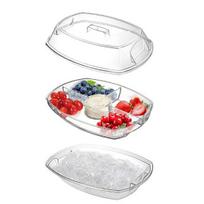 Salad Tray, with Transparent Dust Cover And Ice Trough, Detachable Serveware for Cooling Fruits Seafood Snacks Party Sets