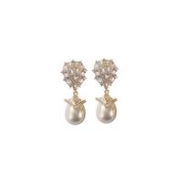 Yujie Hong Kong Style Real Gold Electroplated Copper Inlaid Zircon Earrings Women's High-end Imitation Bead Water Drop Pearl Stud Earrings auksas