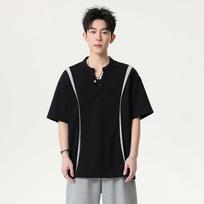 Men's Minimalist Aesthetic Henley Neck Streetwear T Shirt M juoda