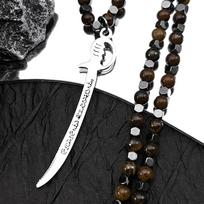 Muslim Islam Imam Ali Zulfiqar Sword Pendant Necklace Women Men Stainless Steel Gold Color Arabic Tiger Eye Stone Chain Jewlry
