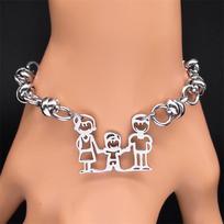 Mom Dad Son Daughter Family Love Bracelet Chain  for Women/Men Stainless Steel Silver Color Kid Child Bracelets Jewelry B365S01