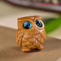 Mini Wood Carving Owl, Lovely Creative DIY Pendant, Green Sandalwood Ornaments, Table Decoration, Children's Commemorative Gifts